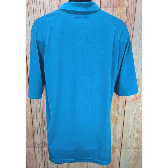 Under Armour Mens Heatgear Polo XL Loose Fit Blue Stripe Design - Picture 2 of 9